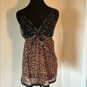 Leopard Print Lingerie with Black Lace